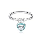 Dainty Heart Crystal Dangle Stacking Ring for Women Girls 925 Sterling Silver Diamond CZ Dangling Charm Drop Eternity Promise Rings Statement Finger Band Jewelry Gifts Lover (6)