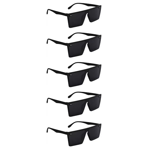 Image of Square Sunglasses for Men & Women UV400 Stylish Flat Top Fashion Black Shades