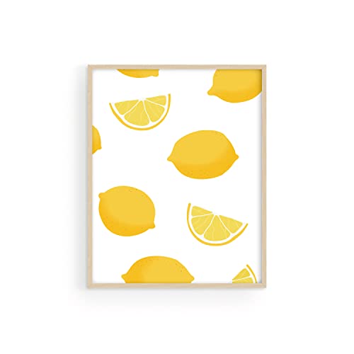 HAUS AND HUES Lemon Poster Fruit Art Lemon Wall Art Fruit Picture Wall Art Lemon Pictures for Kitchen Lemon Themed Kitchen Decor Lemon Art Wall Art for Kitchen Lemon Collage (Framed Beige, 16x20)