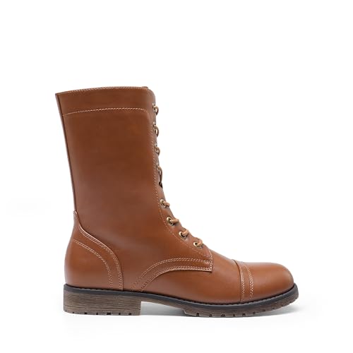 DREAM PAIRS Women's Waterproof Mid Calf Boots Lace-Up Stylish Combat Boots Lightweight Non-Slip Daily Ankle Booties with Fashion and Cool Ladies' Style,Size 6,Brown,SDMB2401W - Image 3