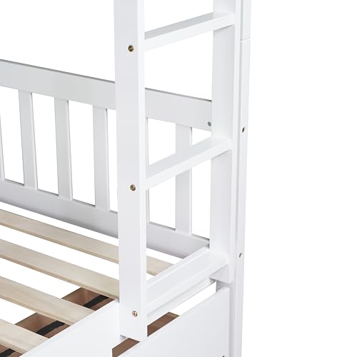 PVWIIK Full Over Full Wood Bunk Bed with 2 Drawers & Ladder for Adult Teenagers Kids Bedroom Dorm Guest Room,Convertible into 2 Full Beds Frame/Under Bed Space,White by PVWIIK - Used condition - Image 5