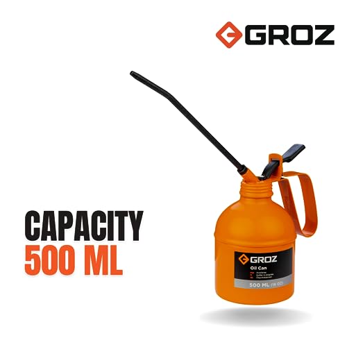 Image of Groz 500ml Oil Can with Spout | Easy and Spill Free Oiling | Easy Thumb Press Mechanism | Oil Can for Garage, Industrial, Automotive, DIY | V500R