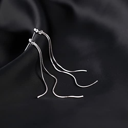 Reffeer Solid 925 Sterling Silver Tassel Chain Dangle Earrings for Women Teens Long Dangle Drop Earrings Minimalist4
