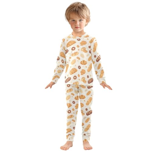 Cute Bread Pattern Cute Pajama Sets Long Sleeve Top and Pants, Snug Fit Sleepwear for Night Wears3