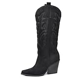 IF Fashion Botas Botas Texanas Cowboy Western Zapatos de Mujer Punta Camperos Étnicos C19004-4, 28 Negro Acolchado, 39 EU