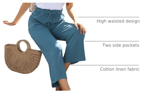 Image of siliteelon Wide Leg Linen Pants for Women Summer Capri Palazzo Flowy Pants Casual Loose High Waist Trousers with Pockets