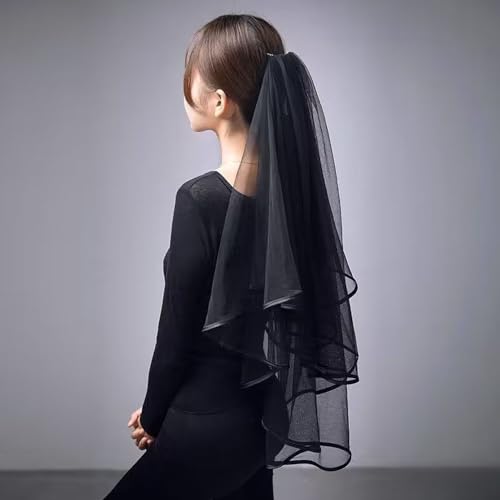 SUNHUITOY Voile noir en dentelle pour mariage, Halloween, sorcière, cosplay, enterrement de vie de jeune fille, avec peigne, Noir 1, L80 – vue 7