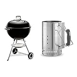 Weber 1341504 Holzkohlegrill Classic Kettle, 57 cm Durchmesser, schwarz & 7416 Anzündkamin Rapidfire, Grillen mit Kohle, Anzünden, 19 x 19 x 30.5 cm