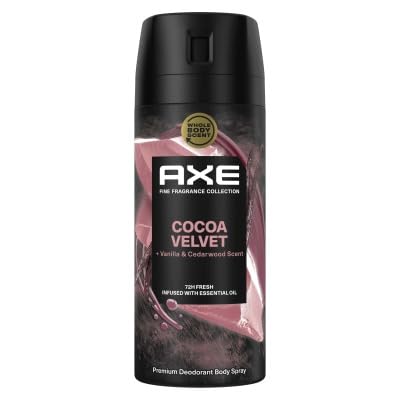 AXE Desodorante para hombre Cocoa Velvet – Colección Prestige – Spray antitranspirante – Fresco 72 horas sin parar – Aroma Chocolate Ruby, vainilla y cedro – 150 ml