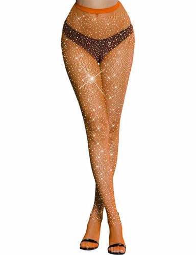 Image of VINICUNCA Fishnet Stockings for Women Sparkly Rhinestone Fishnet Tights Glitter Fish Nets