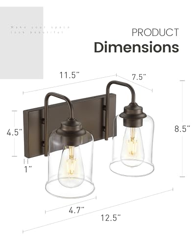 Image of zeyu Oil Rubbed Bronze Bathroom Light Fixtures, 2-Light Bath Vanity Light, 12.5 Inch Farmhouse Wall Sconces with Clear Glass Shade, ZSL72B-2W ORB