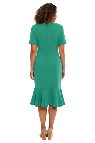 Image of London Times Women's V-Neck Dress - Flounce Hem, Twist Waist, Elegant Office & Event Wear