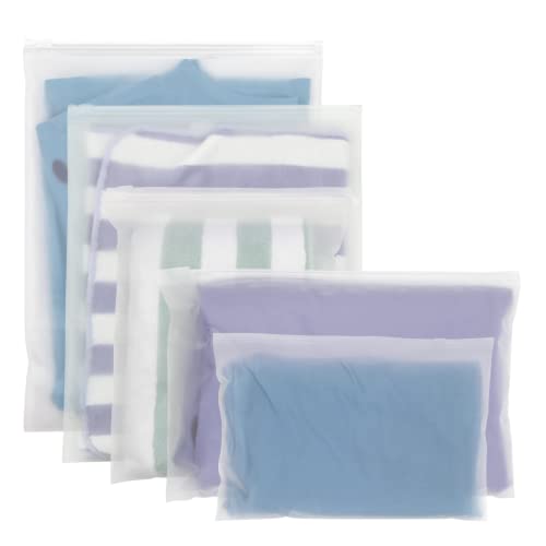 16 Pièces Sacs de Voyage étanches, Sac de Rangement Plastique Transparent Dépoli à Fermeture à Glissière Vêtements Sacs Seal Pochette pour vêtements, chaussures, cosmétiques (5 Tailles) Cover