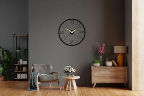 Image of Wall Clock Stylish Metal Analog Wall Clock for Living Room, Bedroom, Office, Kitchen, Home and Hall | Antique Fancy Big Size Modern Wall Watch (Black(DA-89), 50 CM)