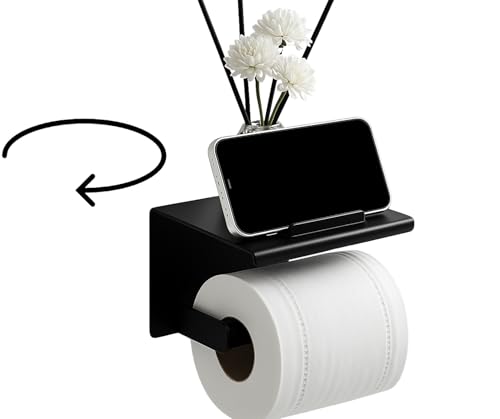 Support Papier Toilette Noir avec Étagère – Fixation sans Perçage ou Murale – Acier Inoxydable Antirouille – Design Moderne pour Salle de Bain-Support Smartphone Rotatif Support Papier Toilette Noir avec Étagère – Fixation sans Perçage ou Murale – Acier Inoxydable Antirouille – Design Moderne pour Salle de Bain-Support Smartphone Rotatif