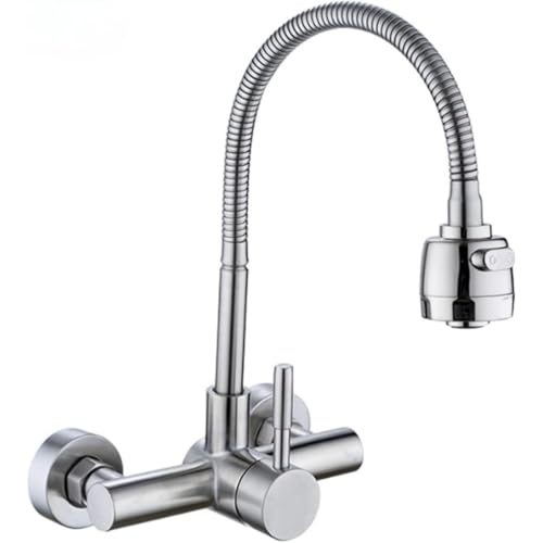 Pazzfre 水栓 キッチン混合壁付き 蛇口 洗面 シングルレバー混合 シャワー付き蛇口 節水 自由回転 冷 熱切り替え 取り付け幅対応 (C)