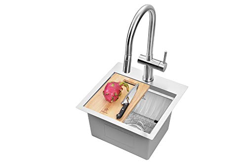 STARSTAR Workstation Ledge Top Mount/Drop-in 304 Stainless Steel Luxury Single Bowl For Kitchen,Yard, Office, Bar, Laundry Sink (19 x 17)