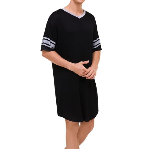 Men's Cotton Night Shirt Fall Loungewear Nightshirt Short Sleeve Sleep Shirt Fashion Cool Cozy Open Leg3