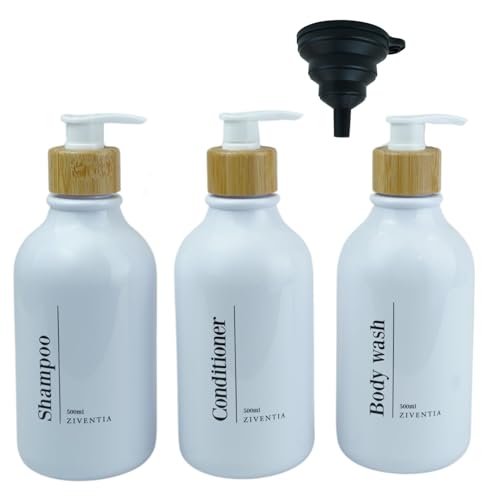 ZIVENTIA® Botes para Gel y Champu 500mL 3uds + Embudo Plegable | Dispensador jabon baño | Dispensador jabon ducha | Dosificador Jabon Baño | Dispensador Jabon Ducha | Soap Dispenser | Color Blanco