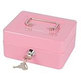 小さなキャッシュボックス マネートレイとロック付き 金属製キャッシュロックボックス 鍵付き ペティキャッシュボックス 5.9 x 4.7 x 3.1インチ ピンク