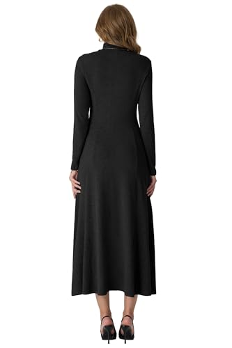 GRECERELLE Women's 2025 Fall Winter Casual Mock Neck Long Sleeve Flared Maxi Sweater Dress with Pockets (XS - 3XL)