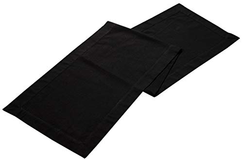 Linen Clubs Slub Cotton Table Runner In Coral Color with Hemstitched Detailing and Mitered Corner Finish on edges-100% Cotton by Size 16x108 Black Color