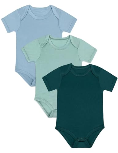 Image of Ekkimy Bamboo Rayon Baby Bodysuit,Short Sleeve Bodysuits Solid Color Outfits for Infant Boys Girls Soft Clothes