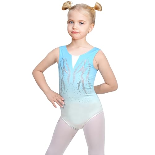 Sunny Fashion Girls One Piece Geometry Gymnastic Leotard Rhinestone Show Sleeveless2
