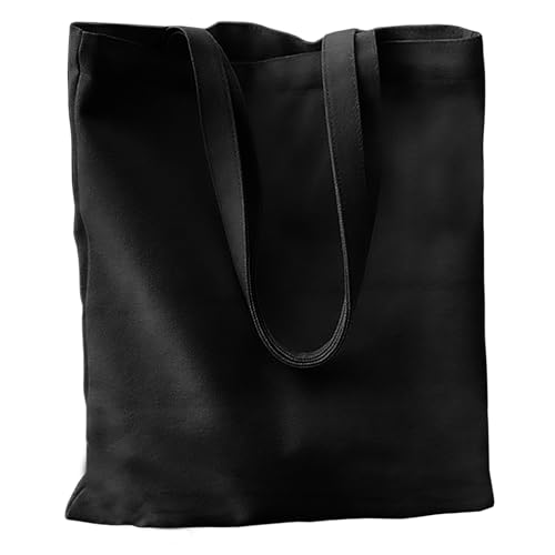 Economical Cotton Tote Bag, 6 | 8 Pack, 100% Cotton, 16' x 15' with 21' Handle Reusable Grocery Bags for Shopping (Without Bottom Gusset, Black, 6 Pack)