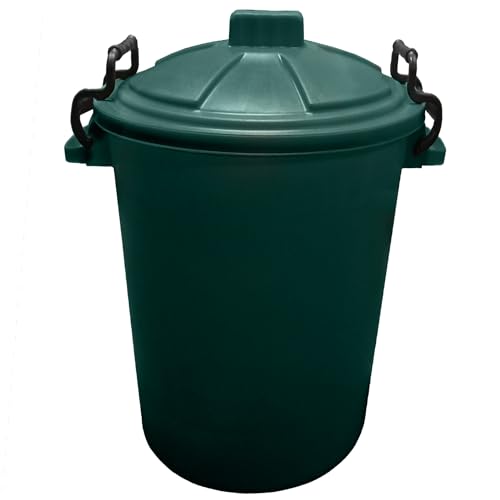Image of KetoPlastics Medium Plastic Coloured Bin Waterproof Rodent Proof Ideal for Outdoors Garden Animal Feed and Storage with Locking Lid 50L, Green Garden Bin