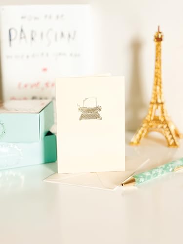 Image of Graphique Typewriter Cards, Pack of 10 Cards with Envelopes, All Occasion Greetings, Blank Inside, Gold Foil Embossing, La Petite Press Collection Boxed Set, 3.25 inch x 4.75 inch