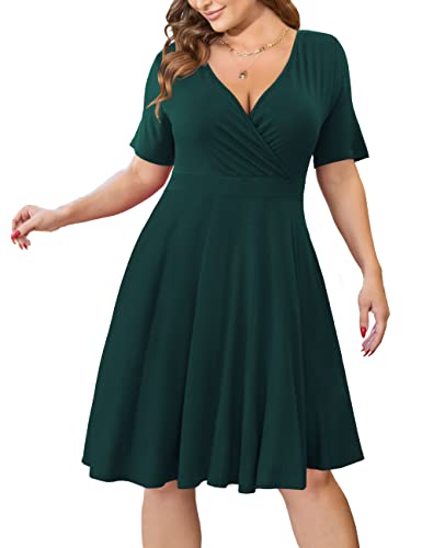 Image of Ahlaray Plus Size Faux Wrap Dress for Curvy Women with Pockets | Flattering faux wrap V-neck with soft stretch fabric and pockets for work, weddings and everyday comfort.
