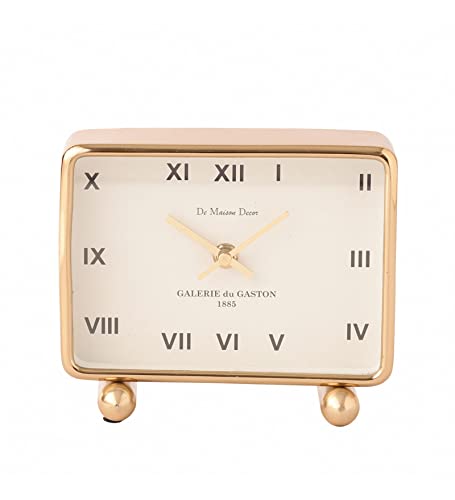 Image of Decor de Maison Brings Handcrafted Mullins Table Clock for KidsRoom, Living Room, Bedroom, Study Table, Office |Classic Non-Ticking Tabletop Battery Operated Analog Desk Clock in Gold (19x14x6cm)