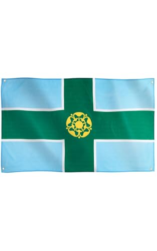 Runesol Derbyshire Flag, 91x152cm, 3ft x 5ft, 4 Grommets, Eyelet In Every Corner, Derbyshire Day, British Regional Flag