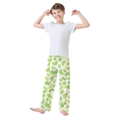 ZZXXB Lime Mint Leaves Boys Long Pants Soft Trousers Elastic Waist Kids Lounge Bottoms with Pockets S-XL2