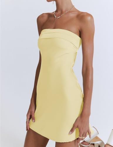 Image of Realtix Womens Satin Silk Backless Strapless Mini Dress Sexy Low Back Tube Club Party Dress for Women