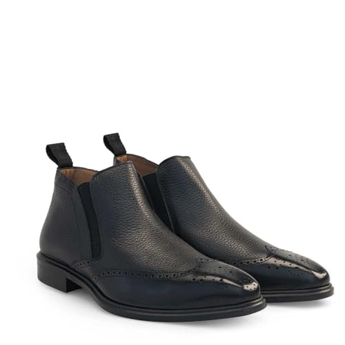 Mezlan - Wing Tip Demi Boot - Combination of Contrasting Shine & Textured Calfskin - Medium Width - Handcrafted in Spain3