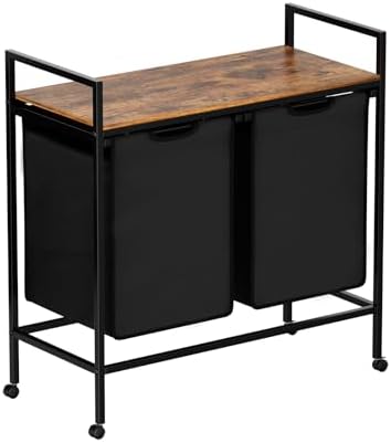 Panier à Linge 2 Compartiments, Corbeille à Linge Sale avec 4 rou...