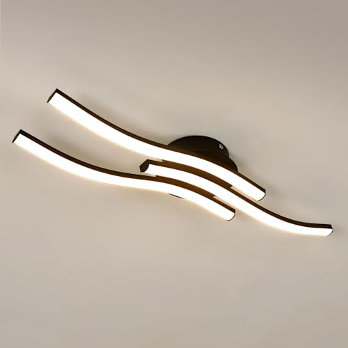 Comely Lámpara de techo LED Moderna, Negro 20W 2050LM 3 Curvo Luz de Techo LED, Aluminio Iluminación de Techo para Dormitorio, Sala de Estar, Pasillo, Blanco Cálido 3000K