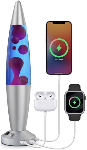 Image of JAMBO Upgraded Motion Lamp - 16 inch Blue Liquid, Purple Wax - USB Ports, Timer - Night Light for Adults, Teens, Kids - Bedroom, Living Room, Office Decor Lamp