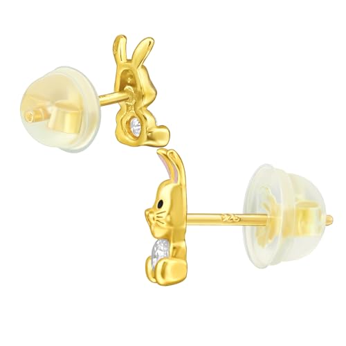 Limited Edition Solid 925 Sterling Silver Easter Bunny Dainty Little Stud Earrings with Cubic Zirconia Hypoallergenic 468272