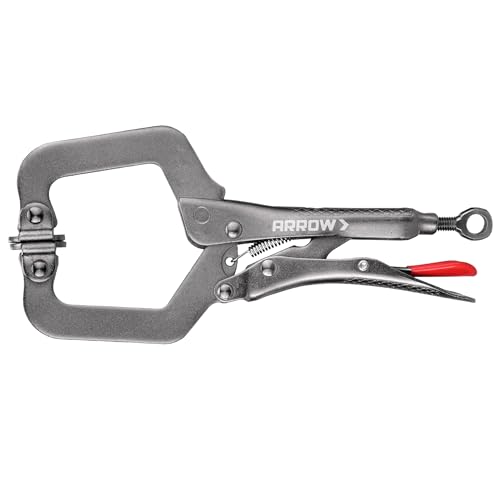 ARROW 6 Inch C-Clamp Locking Pliers with Swivel Pads, Through-Hole Adjustment, One-Handed Release Trigger, Heat-Treated Steel Welding Clamp for Woodworking and Metalworking