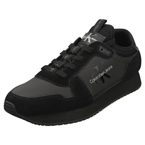 Calvin Klein Jeans Hombre Zapatillas de Running Sock Laceup Nylon-Leather Zapatillas Deportivas, Negro (Triple Black), 41