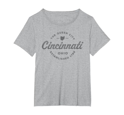 Vintage Cincinnati Ohio 1788 Mens Retro Throwback Souvenir T-Shirt, Women's Plus, Heather Grey, 3X