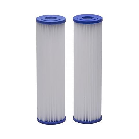 EcoPure EPW2P Pleated Whole Home Replacement Water Filter-Universal Fits Most Major Brand Systems (2 Pack), 2 Count (Pack of 1), White/Blue Cover