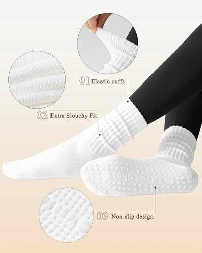 3 Pairs Pilates Socks with Grips for Women Yoga Slouch Grippy Socks for Barre Workout Hospital3