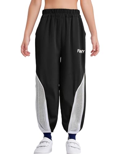 FEESHOW Kids Boys Sweatpants Hollow Out Mesh Patchwork Active Jogger Sweatpants with Pockets Sportwear