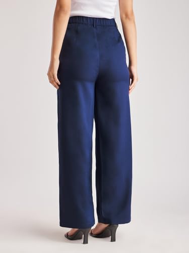 Image of FableStreet Women's Formal Trousers | High-Rise Pleated Wide-Leg Design | Solid Pattern with Plain Weave | Comfortable Office Wear for Business Meetings & Formal Events