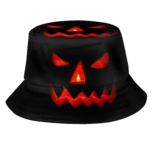 Funny Halloween Cute Fall Pumpkin Face Orange Bucket Hats for Women Men Outdoor Fisherman Sun Cap