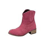 Botas de media altura de color sólido retro para mujer, sencillas y elegantes, de cabeza cuadrada, zapatillas atractivas rojas, rosa, 37 EU
